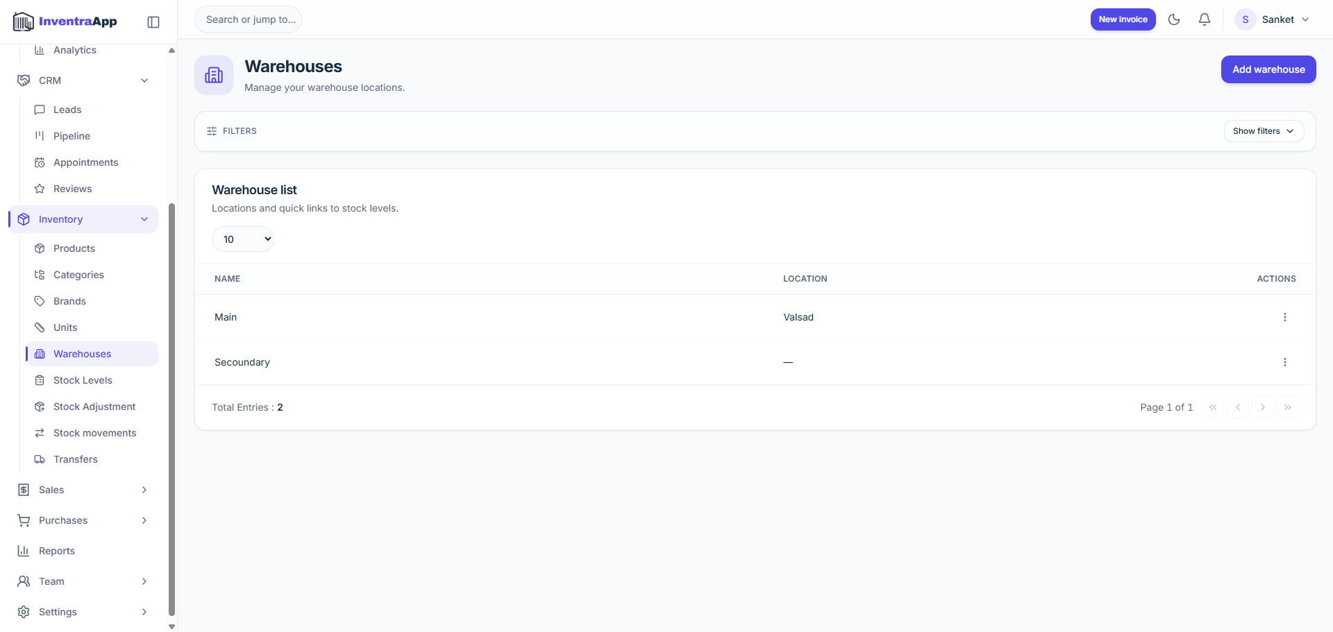 InventraApp multi-location inventory operations